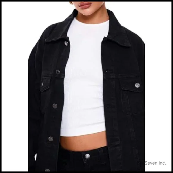 Vintage Distressed Denim Jacket Oversized Y2K Chic Stretch Comfort Casual - Picture 7 of 8